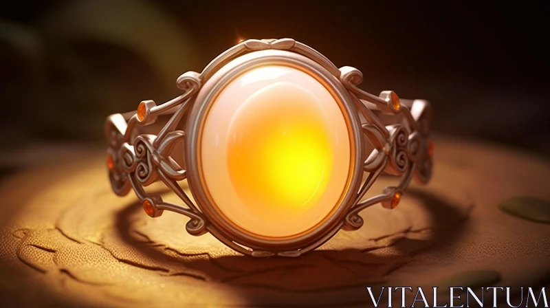 AI ART Glowing Yellow Gemstone Ring - 3D Silver Jewelry Design