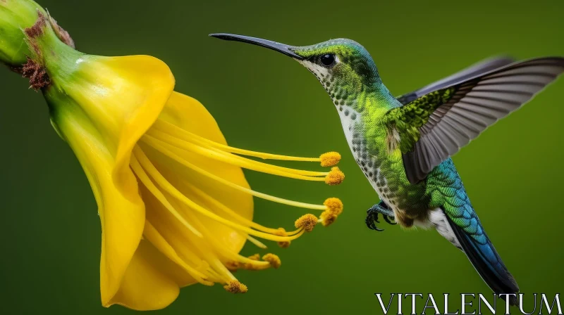 AI ART Green Hummingbird Flying to Yellow Flower