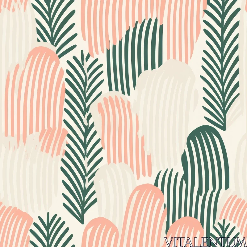 Hand-drawn Pattern with Stripes and Leaves AI Image