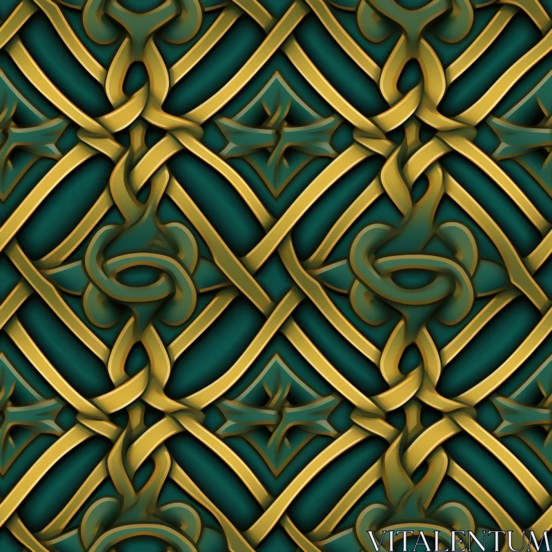 Intricate Celtic Knot Pattern in Green and Gold AI Image