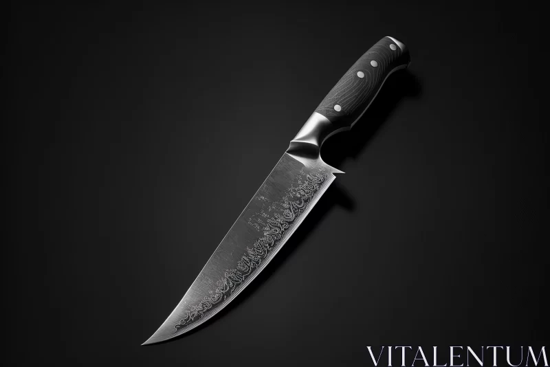 AI ART Intriguing Pointillist Precision: Kukura Knife on Black Surface