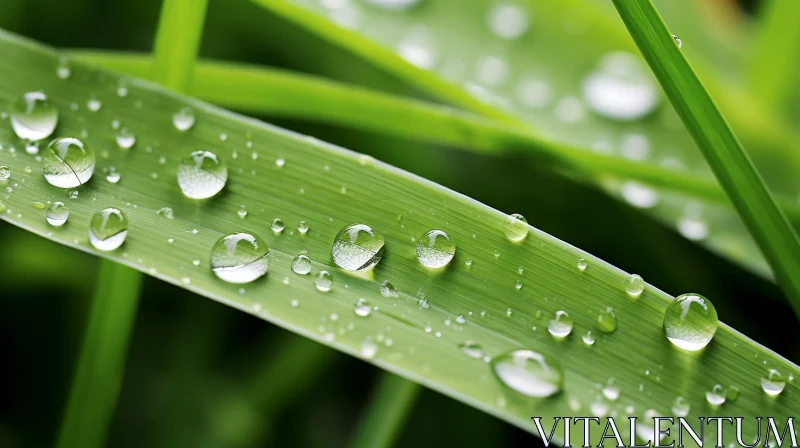 Macro Water Droplets on Green Blade of Grass AI Image
