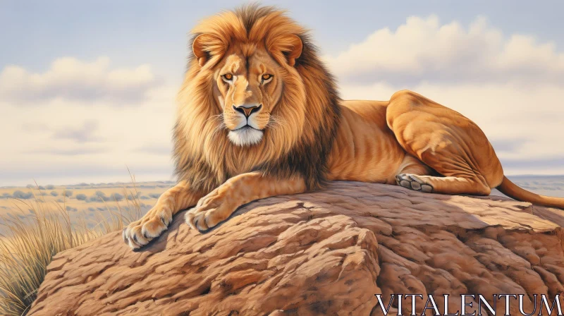 Majestic Lion Painting on Rock in Nature AI Image