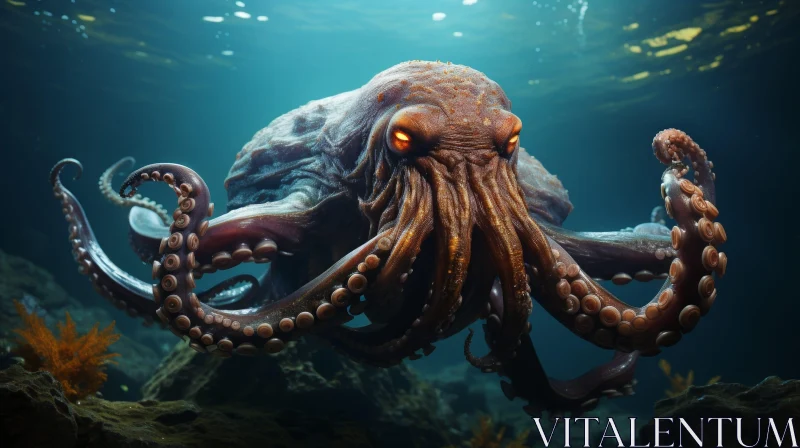 Majestic Octopus in Deep Blue Ocean - Digital Painting AI Image