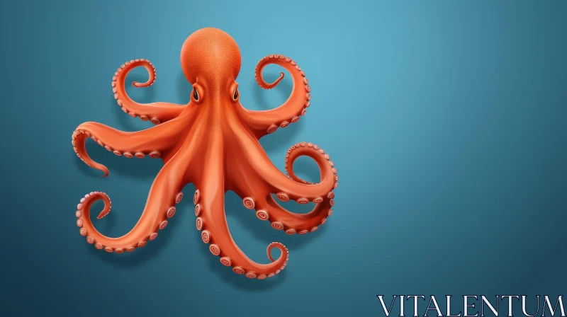 Realistic Orange Octopus in 3D Rendering AI Image