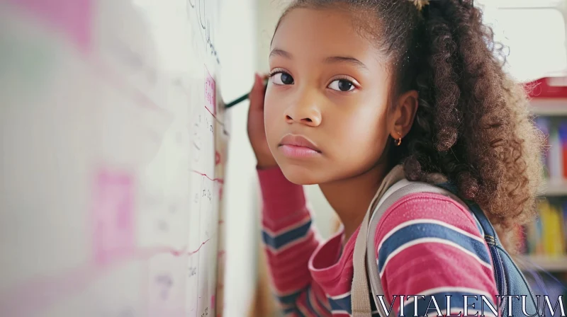 Serious Young African-American Girl in Classroom AI Image