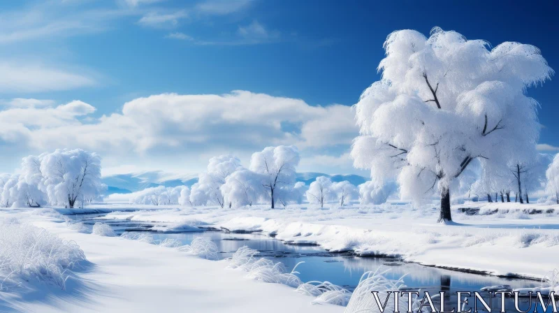 Tranquil Winter Landscape Photography AI Image