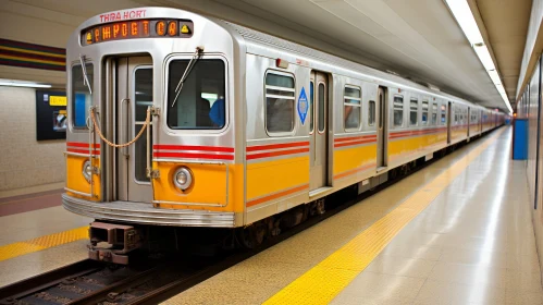 Yellow and Silver Subway Train Arriving at Underground Station