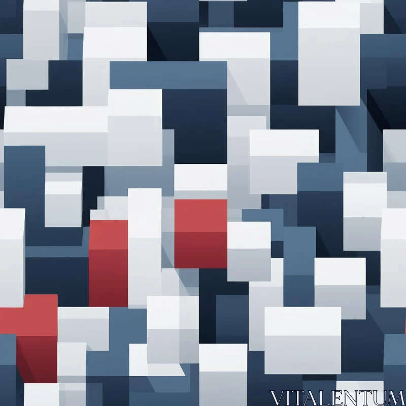 AI ART Blue, White, and Red Cube Seamless Pattern