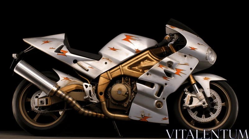 Captivating Gold and Silver Motorcycle: Photobashing Technique AI Image