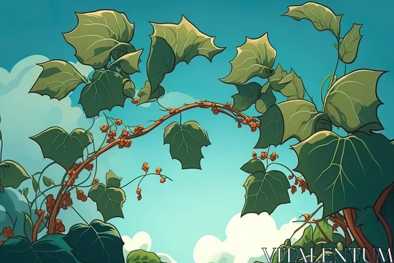 Captivating Ivy Plants and Blossoms in the Wind - Detailed Skies Artwork AI Image