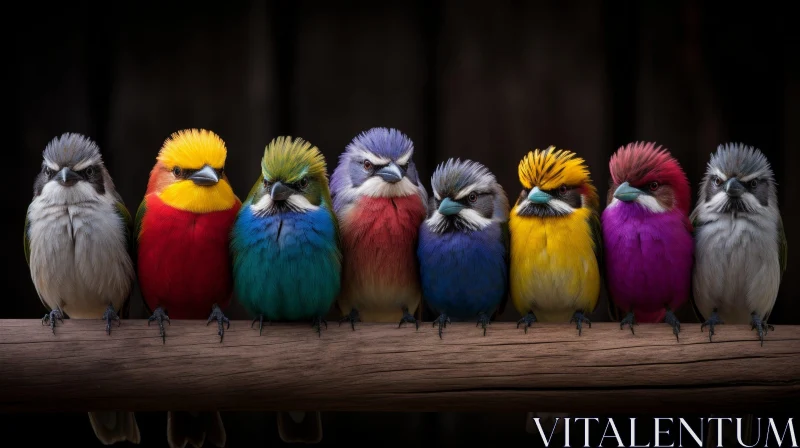 AI ART Colorful Birds on Branch Illustration