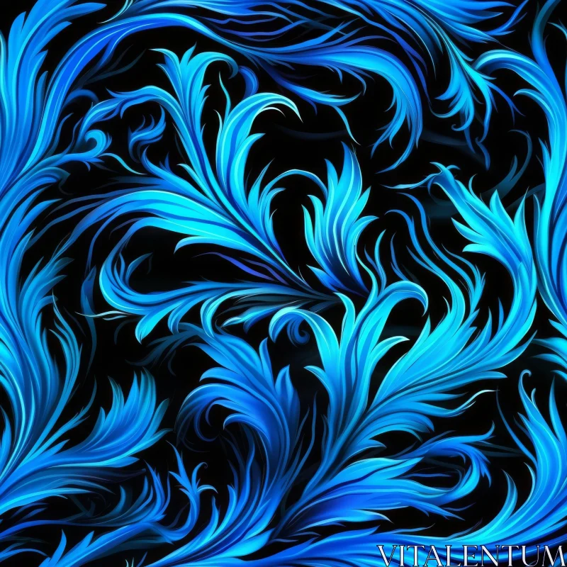 AI ART Elegant Blue Floral Pattern - Art Nouveau Inspired