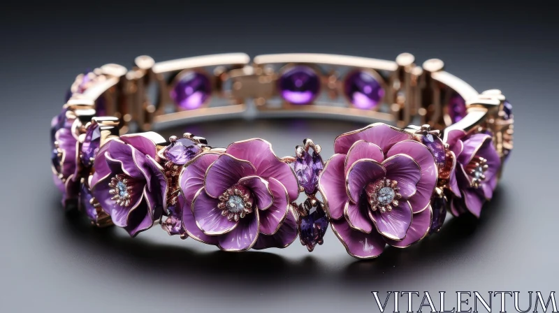 AI ART Exquisite Gold and Purple Flower Bracelet | Jewelry Close-up