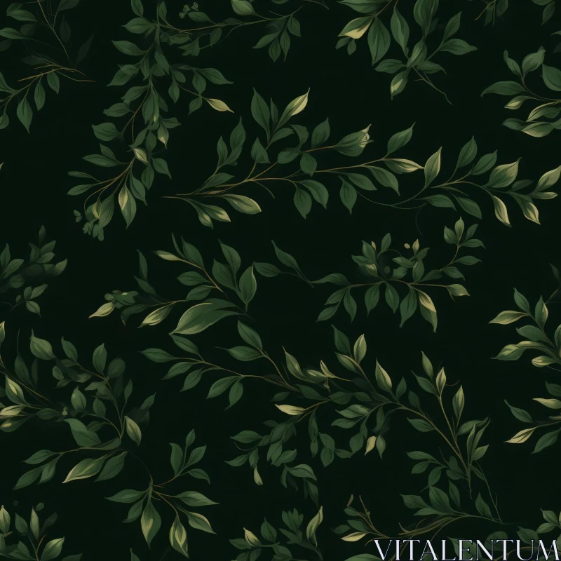 Green Leaves Pattern on Dark Background AI Image