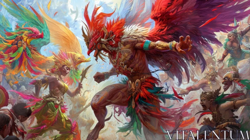 Intricate Warriors Battle | Vibrant Sky | Dynamic Energy AI Image