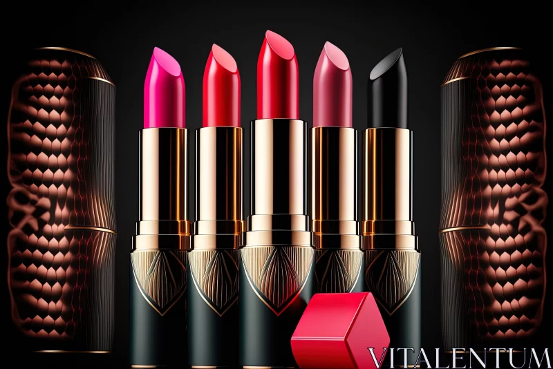 Luxurious Art Deco Lipstick Collection on Black Background AI Image
