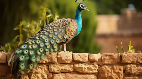 Majestic Peacock Display on Stone Wall