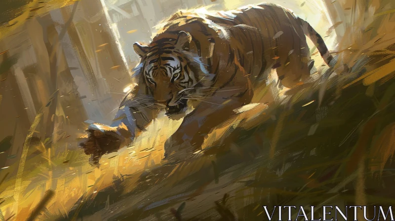 AI ART Majestic Tiger in Forest Digital Painting
