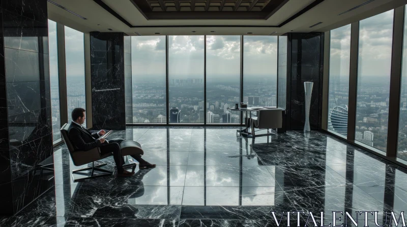 Powerful Man in Modern Office with City View AI Image