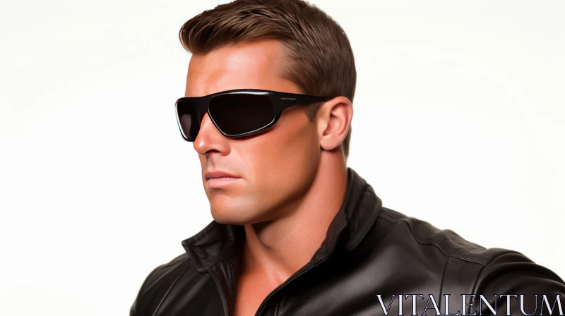 Serious Man in Sunglasses and Leather Jacket AI Image