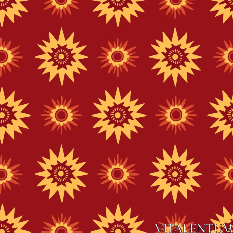 Stylized Yellow and Orange Floral Pattern on Red Background AI Image