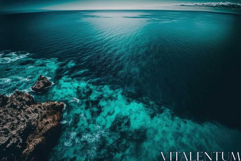 Surreal Ocean View: Dark Turquoise and Aquamarine Composition AI Image