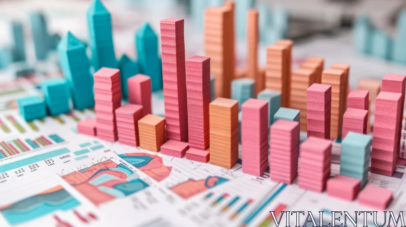 Three-Dimensional Paper Cityscape on Table with Financial Charts and Graphs AI Image