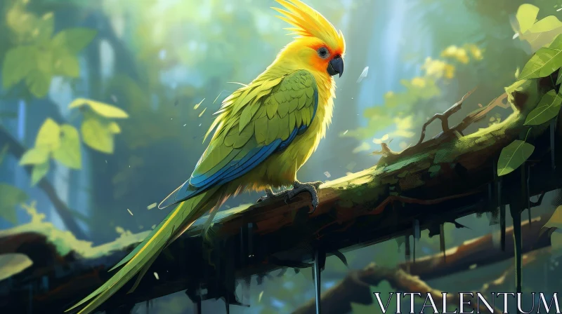 AI ART Vibrant Parrot in Rainforest - Digital Painting
