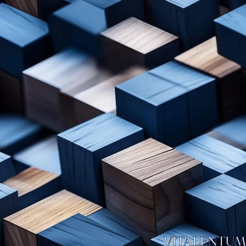 AI ART Wooden Cubes Stack - Blue and Brown - Chaos and Disarray