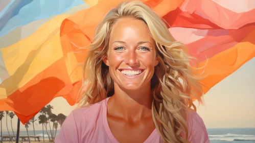 Blonde Woman Smiling in Colorful Setting