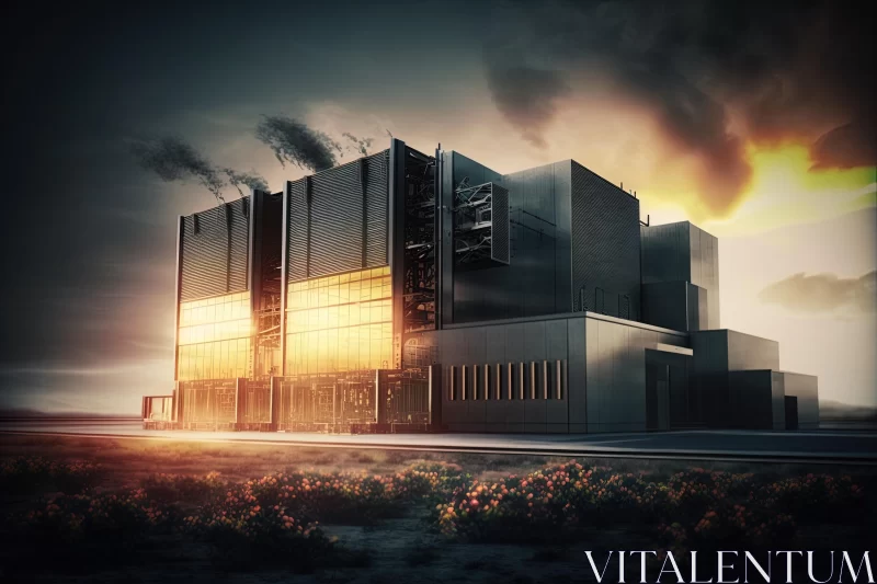 Dark and Foreboding 3D Rendering of an Industrial Power Plant AI Image