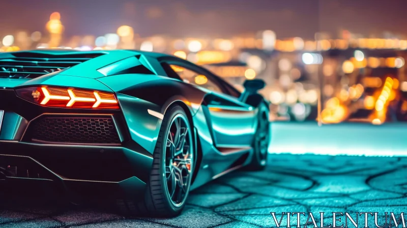 Dark Blue Lamborghini Aventador SVJ Night City Street AI Image