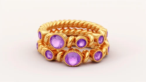 Exquisite Gold Ring with Purple Gemstones - 3D Rendering Illustration