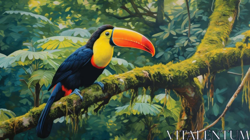 Exquisite Toucan Painting in Lush Rainforest AI Image