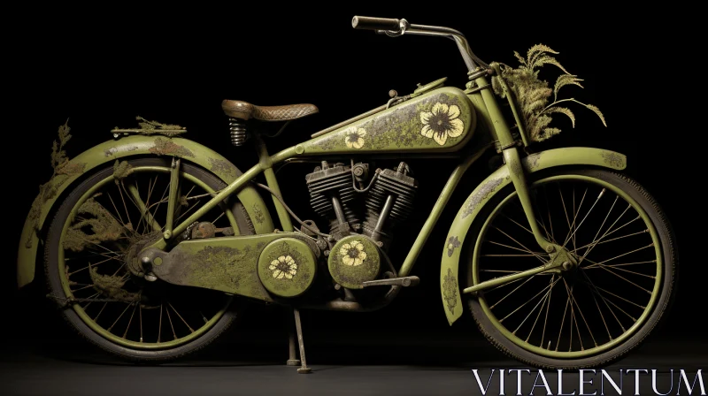 Green Bike with Painted Leaves: A Captivating Blend of Nature and Artistry AI Image