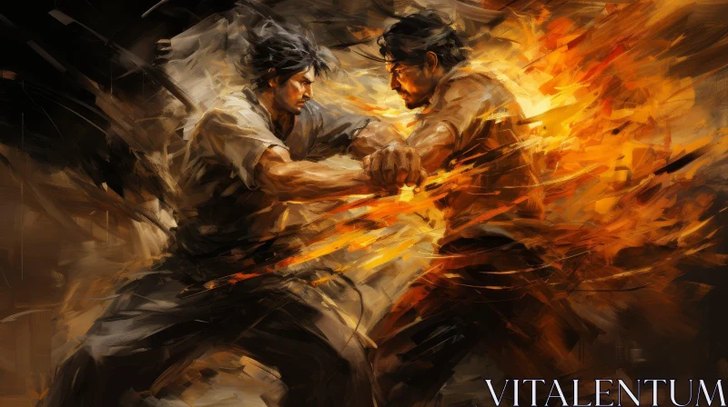 Intense Men's Fistfight Digital Painting AI Image