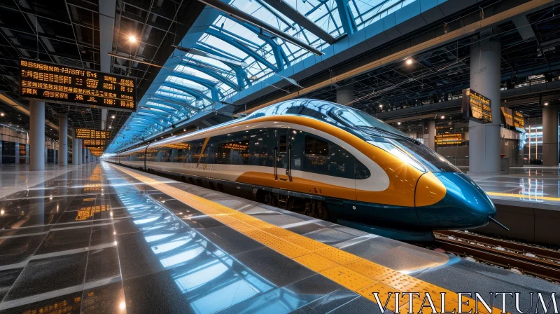 Modern High-Speed Train at Station - Captivating Glass and Steel Architecture AI Image
