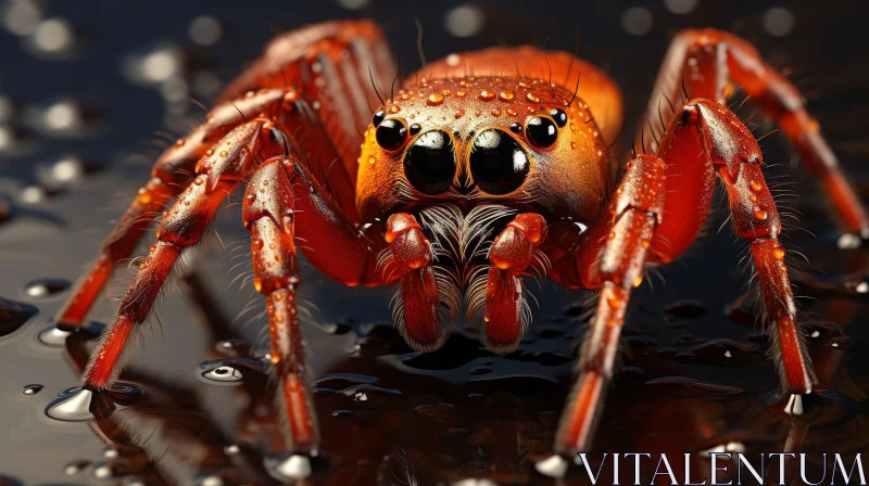 Red Spider Close-Up with Water Droplets AI Image