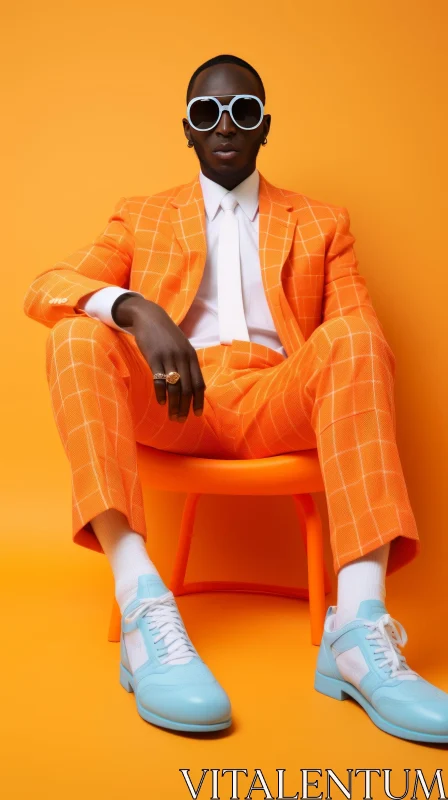 Serious African-American Man Portrait in Orange Suit AI Image