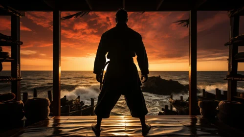 Silhouette of a Man Facing the Sea | Dramatic Scene AI Image