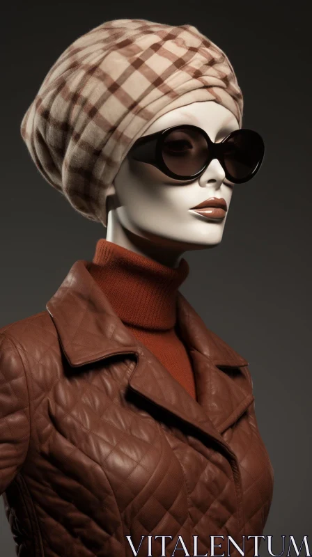 Stylish Female Mannequin in Brown Leather Jacket and Turban AI Image