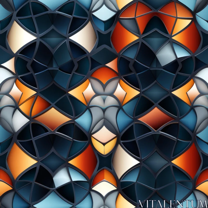 Symmetrical 3D Geometric Pattern in Blue, Orange, and White AI Image