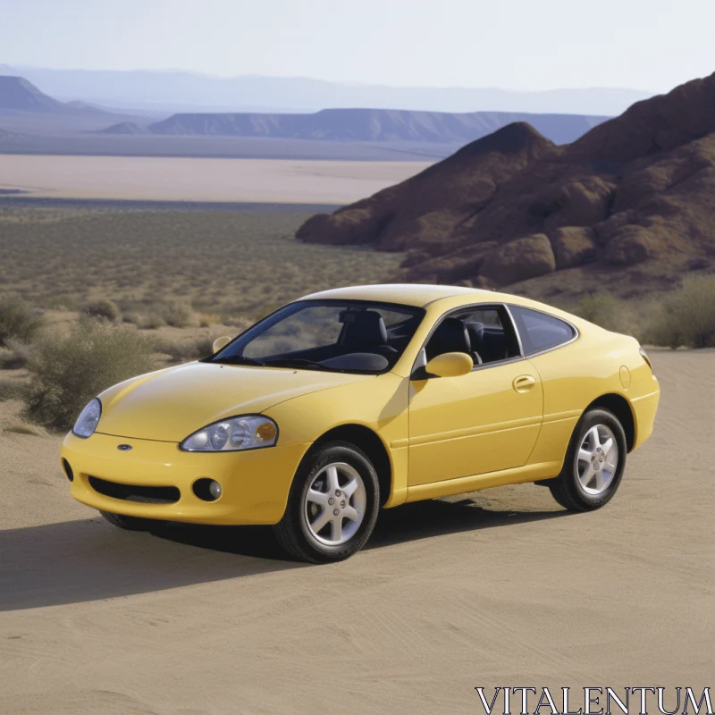 Yellow Car in the Desert: A Graceful Composition AI Image