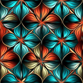 Blue and Orange Floral Pattern - Retro Design