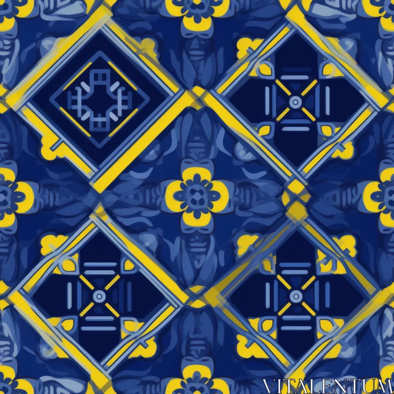 Blue and Yellow Geometric Tile Pattern AI Image