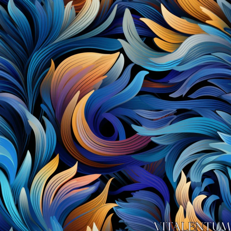 Colorful Abstract Leaves Pattern on Black Background AI Image