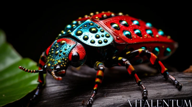 AI ART Colorful Beetle Close-Up on Branch