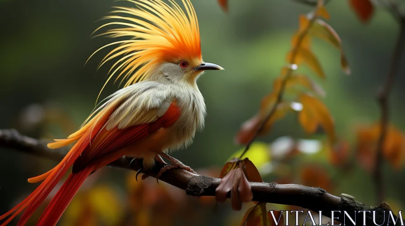 Colorful Crested Bird Perched on Branch AI Image