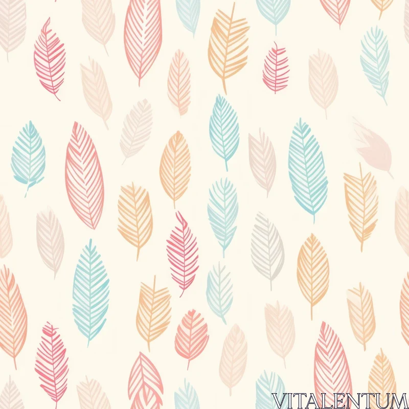 Delicate Hand-Drawn Pastel Leaves Pattern AI Image